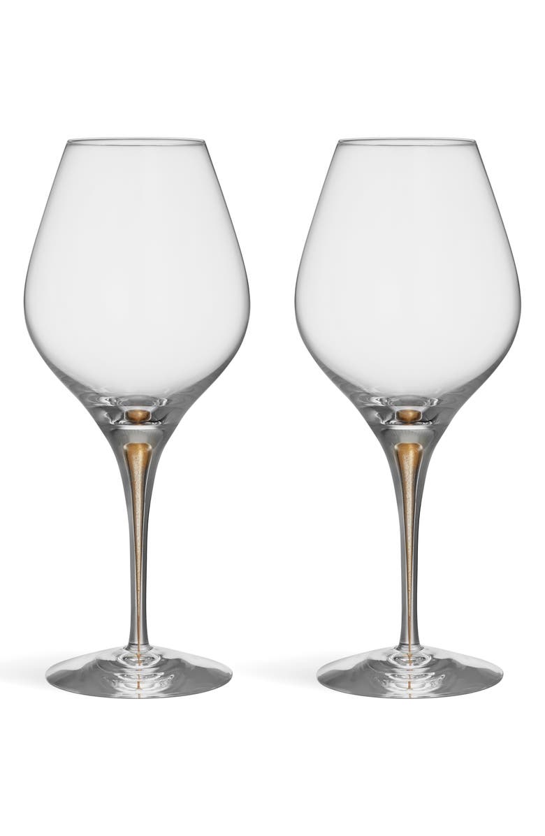 Orrefors Intermezzo Gold Aroma Set of 2 Red Wine Glasses, Main, color, Gold