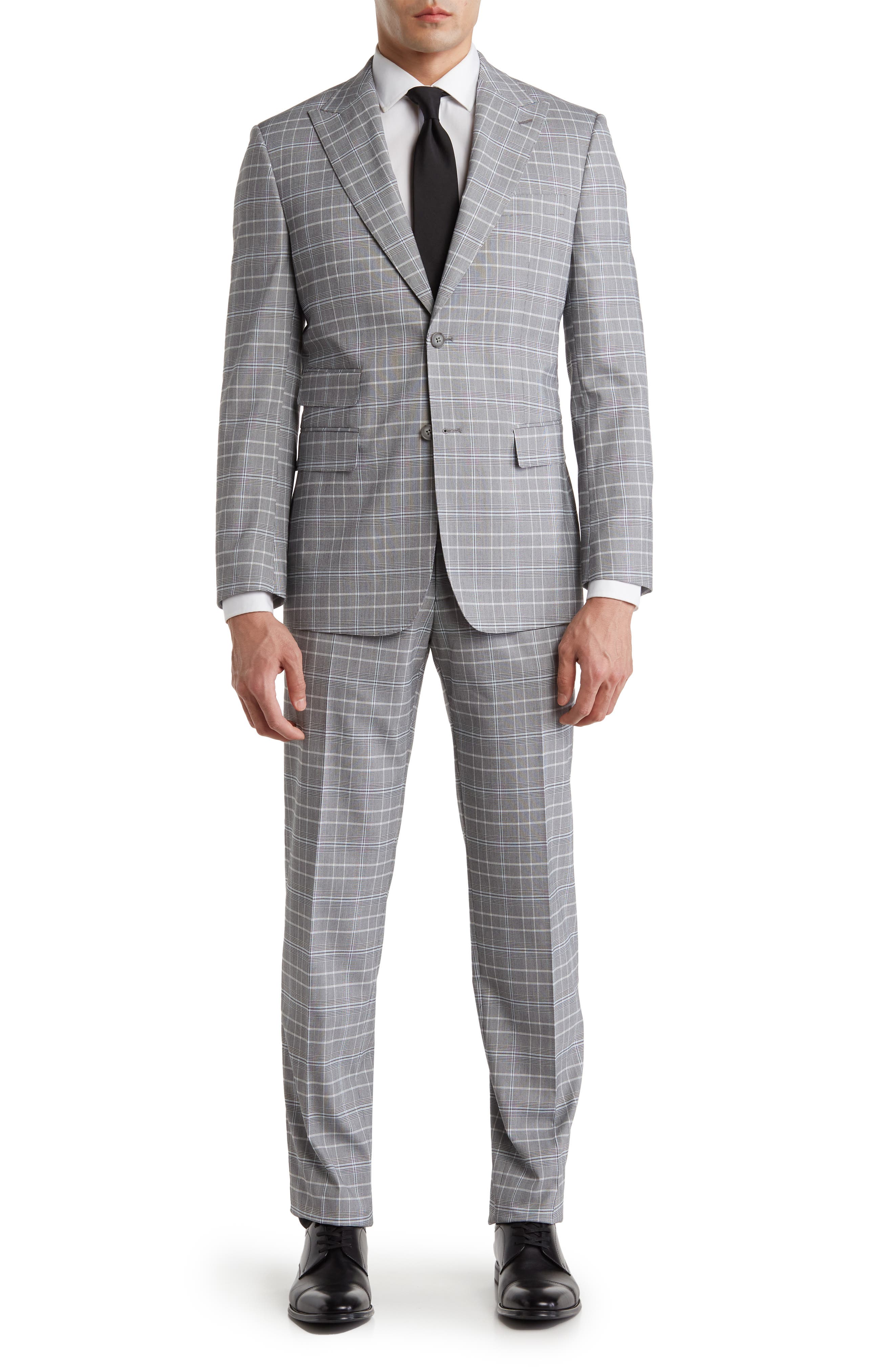 English Laundry Plaid Two Button Peak Lapel Trim Fit Suit