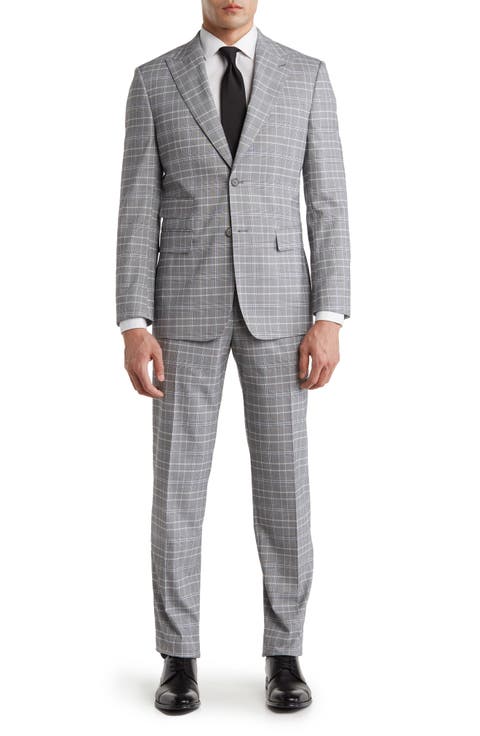 Plaid Two Button Peak Lapel Trim Fit Suit