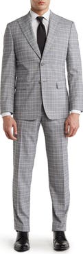English Laundry Plaid Two Button Peak Lapel Trim Fit Suit