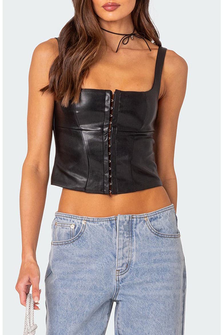 Simone Faux Leather Corset Top, Main, color, BLACK