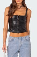 EDIKTED Simone Faux Leather Corset Top