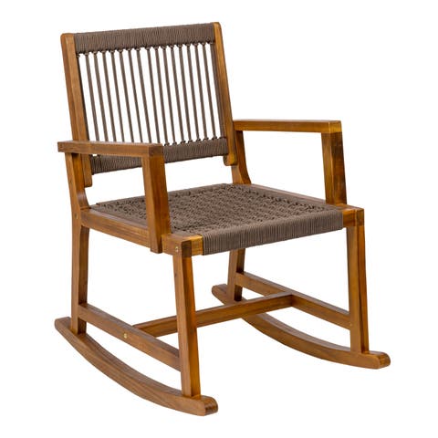 Laguna Coastal Casual 352-LBS Support Acacia Wood and Woven Rope Outdoor Rocking Chair