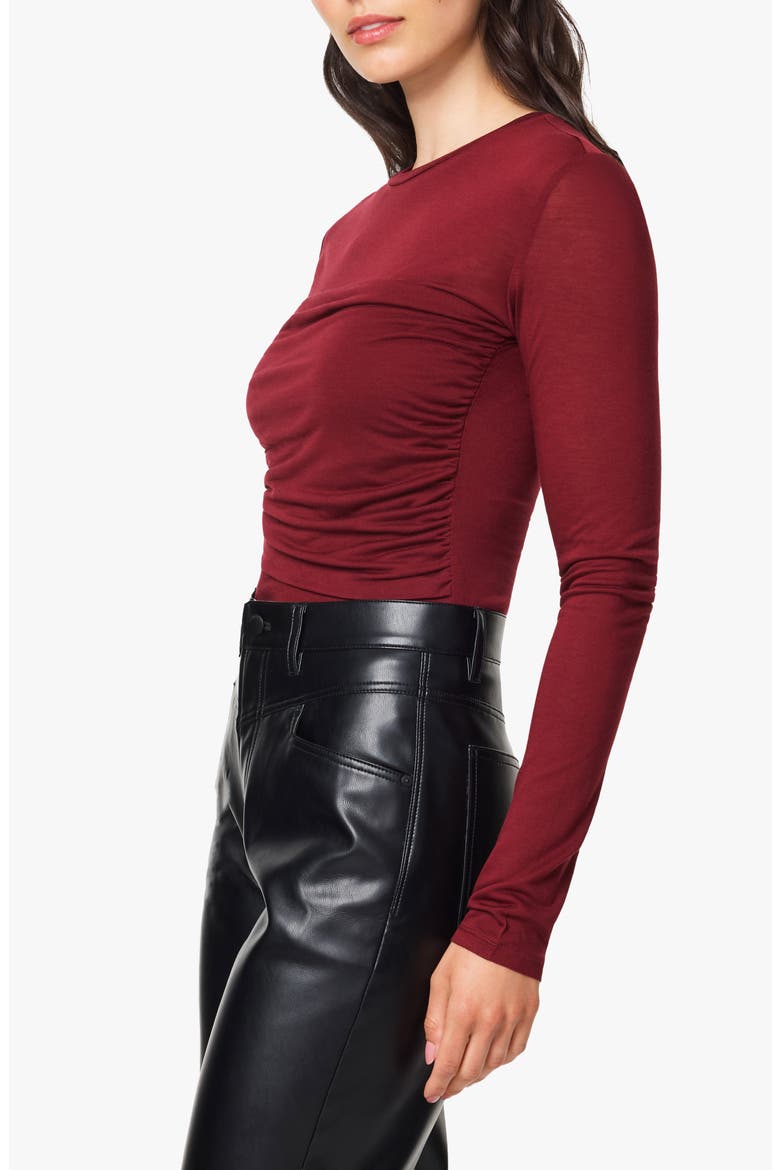 Shirred Front Double Layer Long Sleeve Tee, Alternate, color, WINE