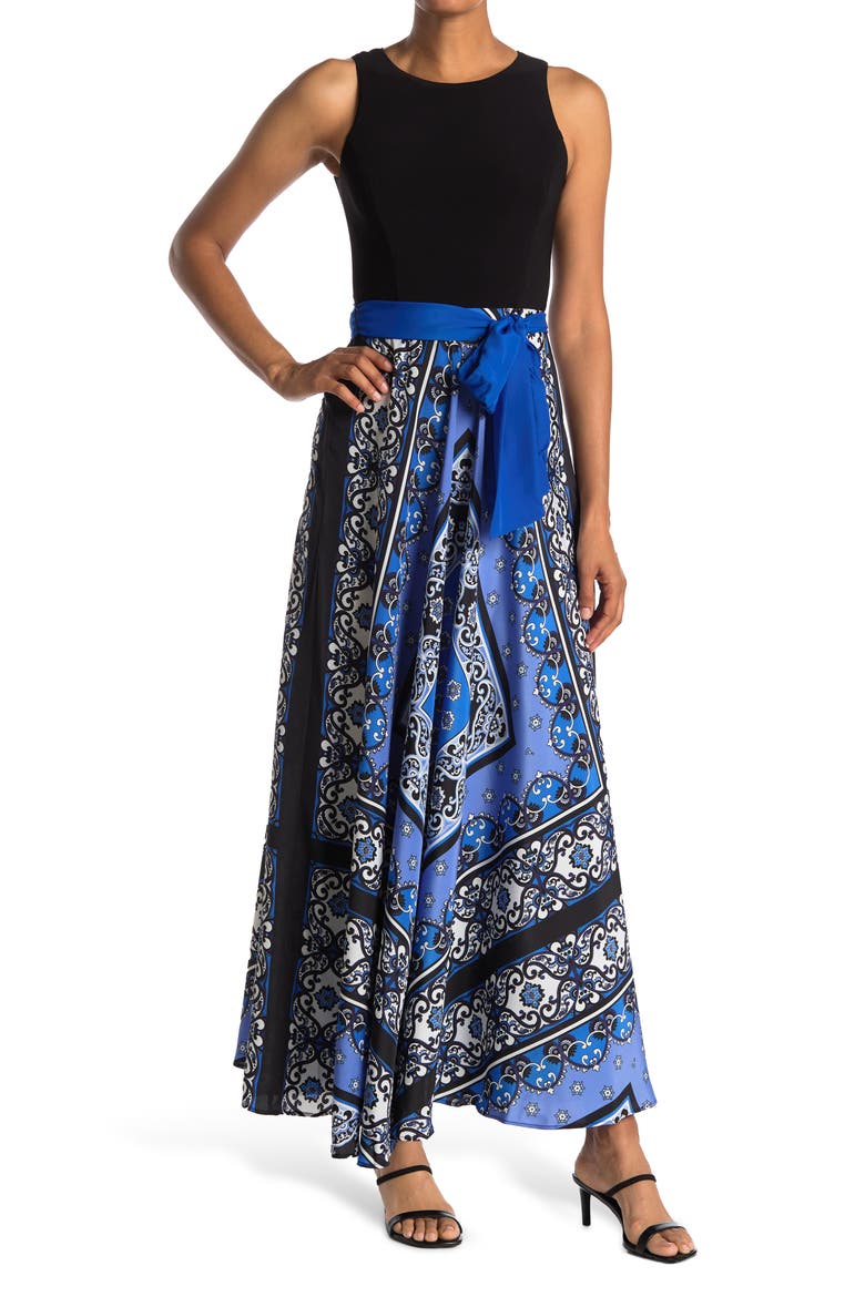 Scarf Print Sleeveless Maxi Dress, Main, color, COBALT