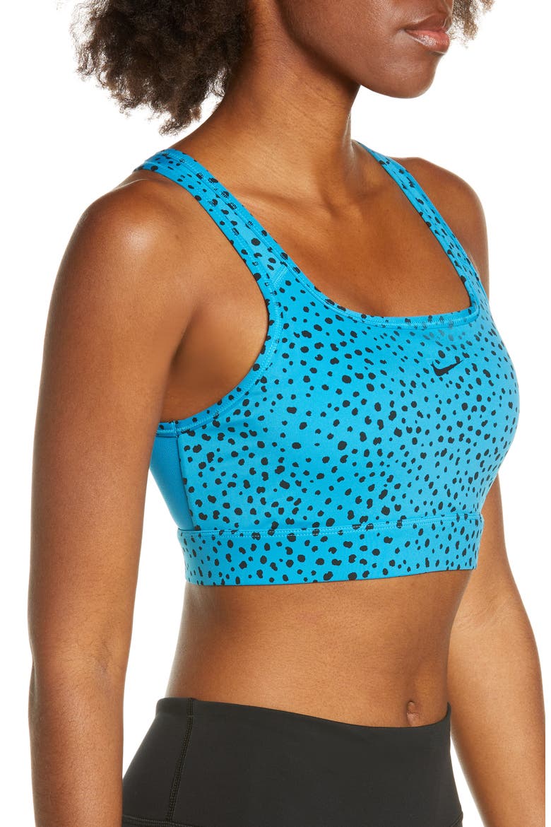 Polka Dot Open Back Sports Bra, Alternate, color, LASER BLUE/ LASER BLUE/ BLACK