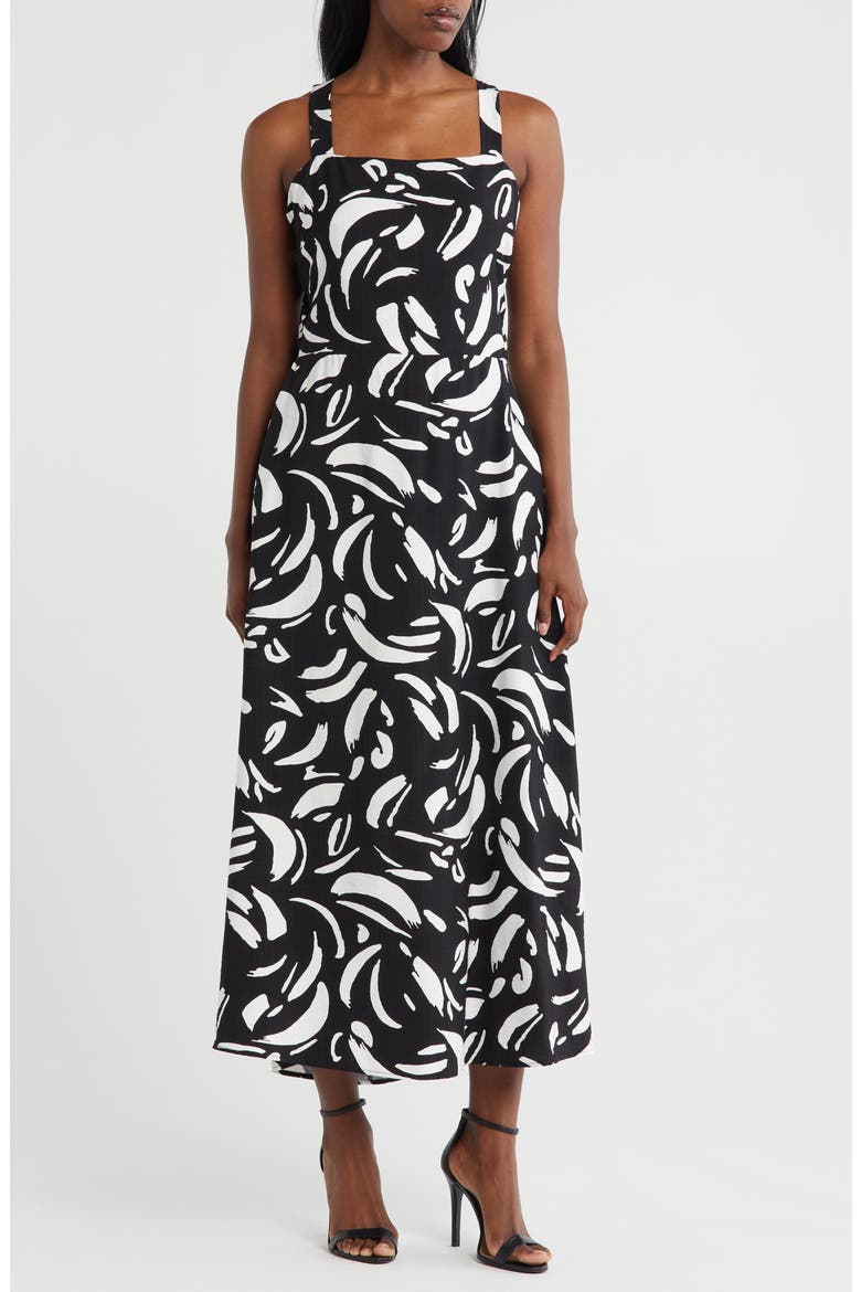 Tie Back Midi Dress, Main, color, BLACK/ WHITE