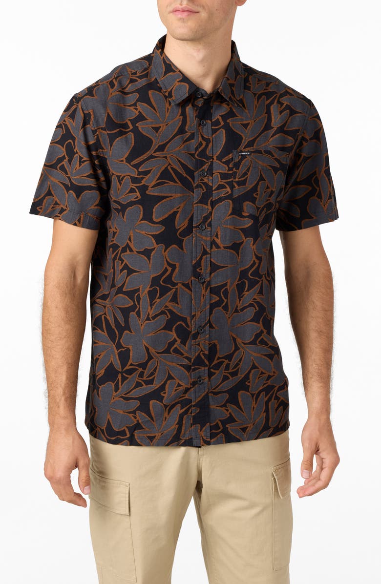 O'Neill O'Riginals Eco Print Standard Fit Short Sleeve Button-Up Shirt, Main, color, 