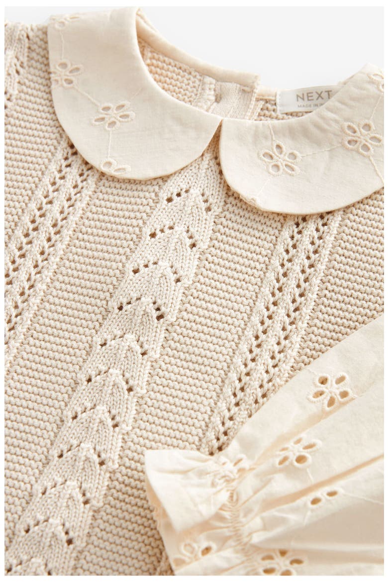 Kids' Mix Media Pointelle & Eyelet Cotton Sweater, Alternate, color, IVORY