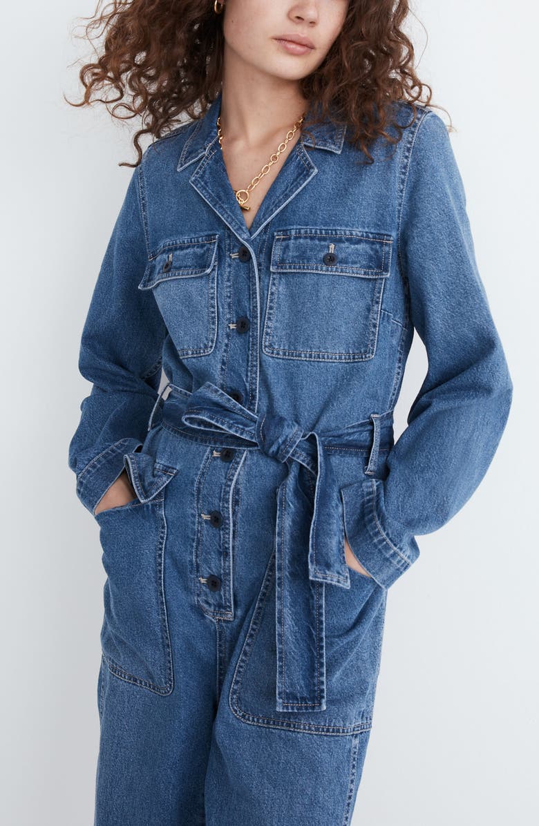 Madewell Tie Waist Denim Jumpsuit, Alternate, color, 