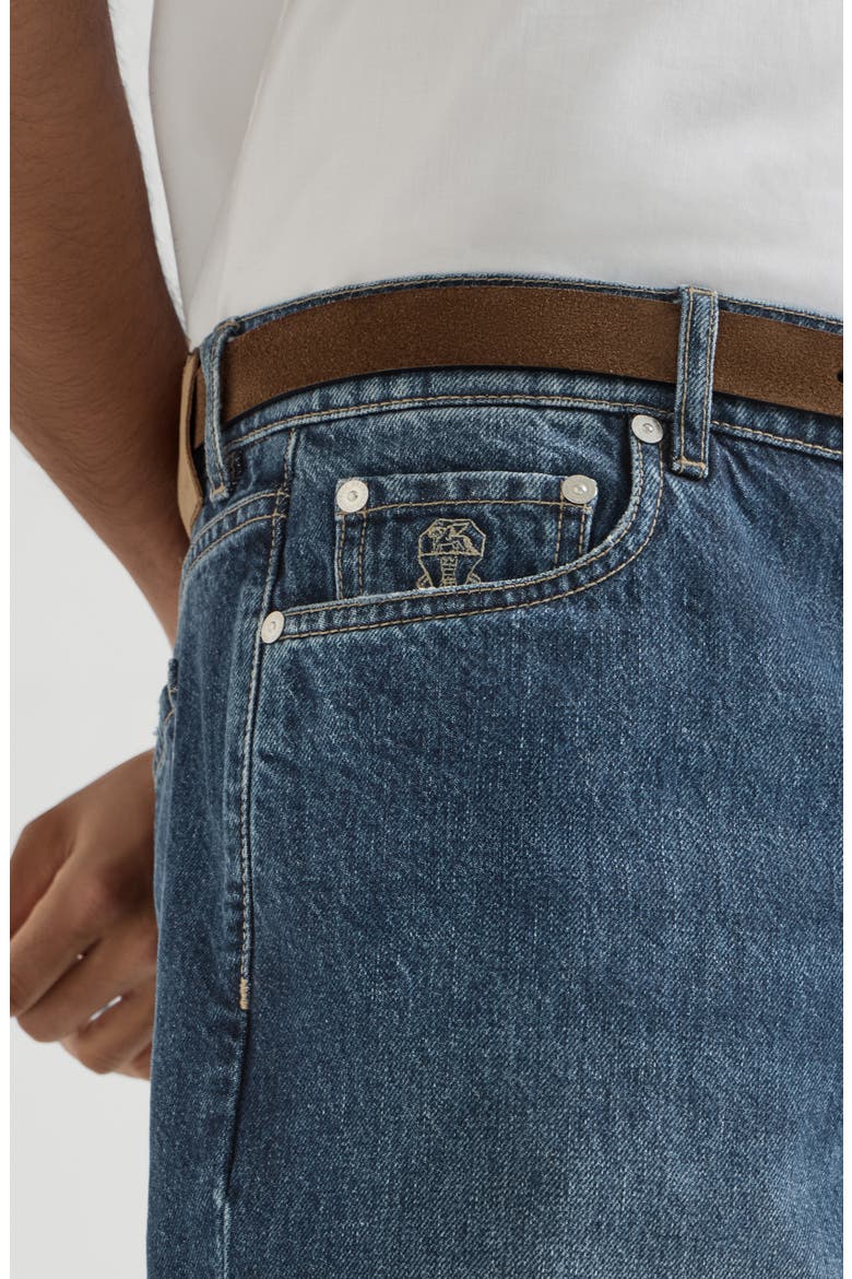 Denim iconic fit five-pocket trousers with rips, Alternate, color, Dark Denim