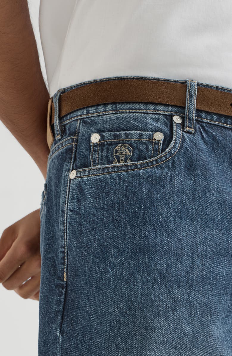 Brunello Cucinelli Denim iconic fit five-pocket trousers with rips, Alternate, color, Dark Denim