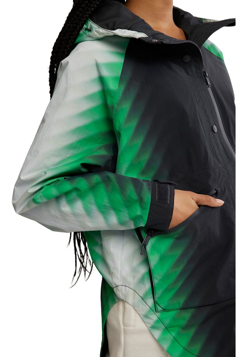 Print Waterproof Rain Jacket, Alternate, color, GREEN COMBO