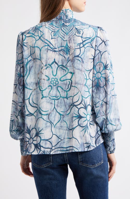 Apny Smocked Cuff Long Sleeve Top In Multi