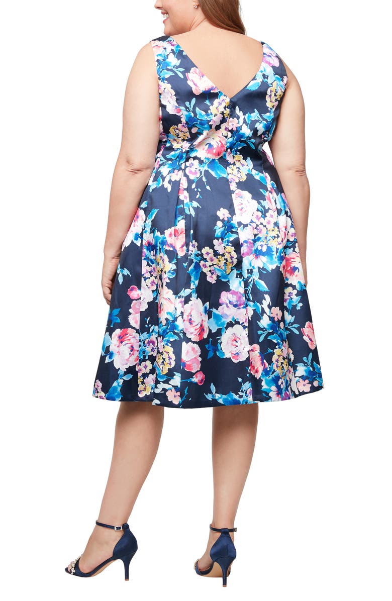 Alex Evenings Floral Fit & Flare Cocktail Dress, Alternate, color, Navy Multi