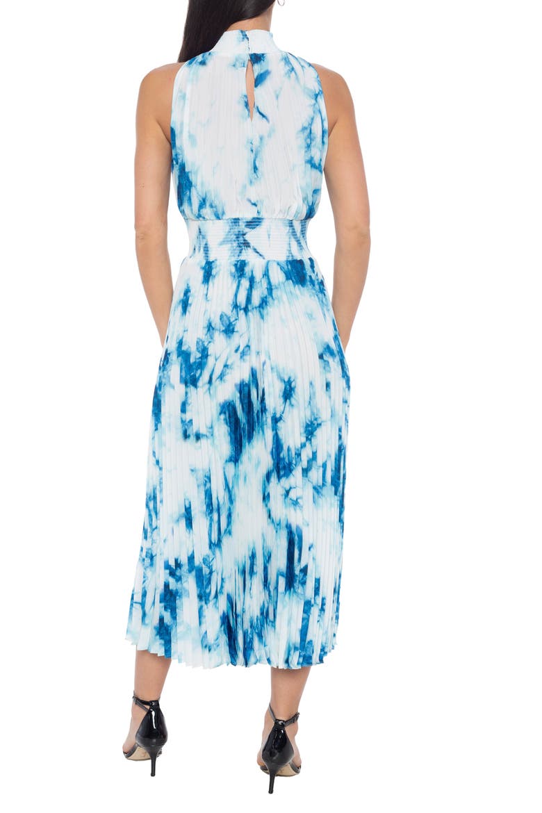 Tie Dye Pleated Midi Dress, Alternate, color, BLUE/ IVY