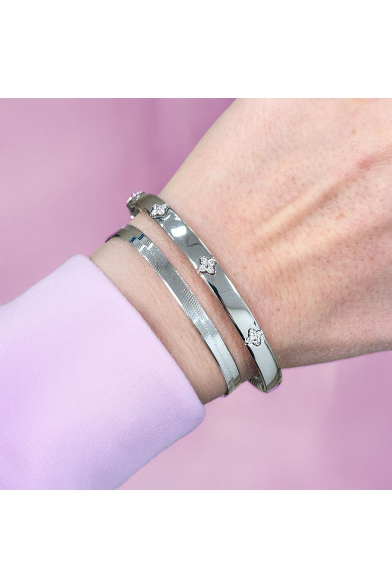 Diamond Clover Bangle, Alternate, color, White Gold