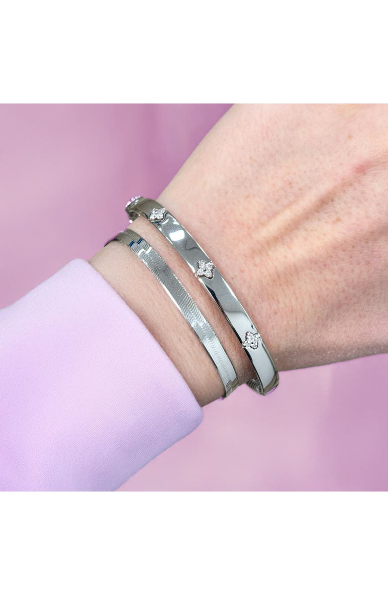 The Lovery Fine Jewelry Diamond Clover Bangle, Alternate, color, White Gold