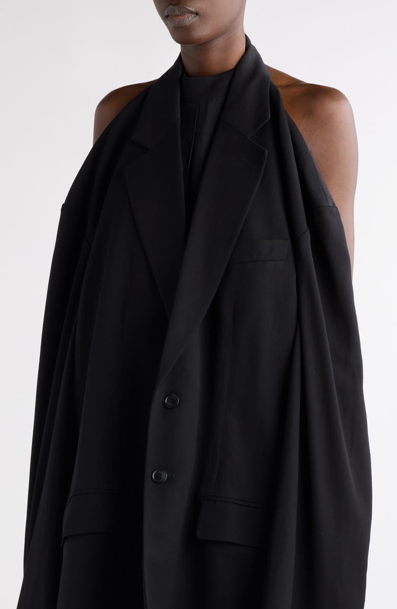 Suspended Cape Sleeve Wool Blend Blazer Dress