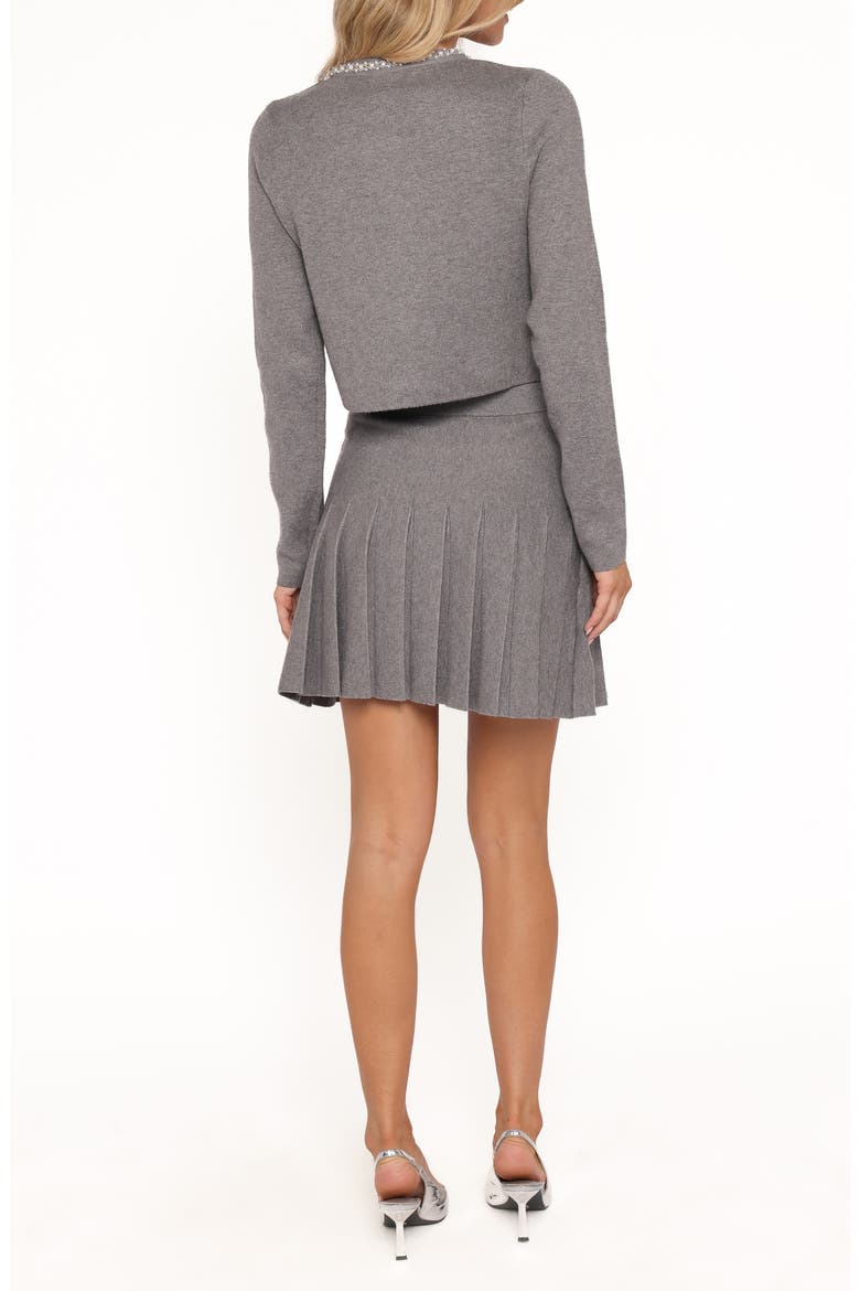 Lumi Embellished Cardigan & Pleated Miniskirt Set, Alternate, color, GREY