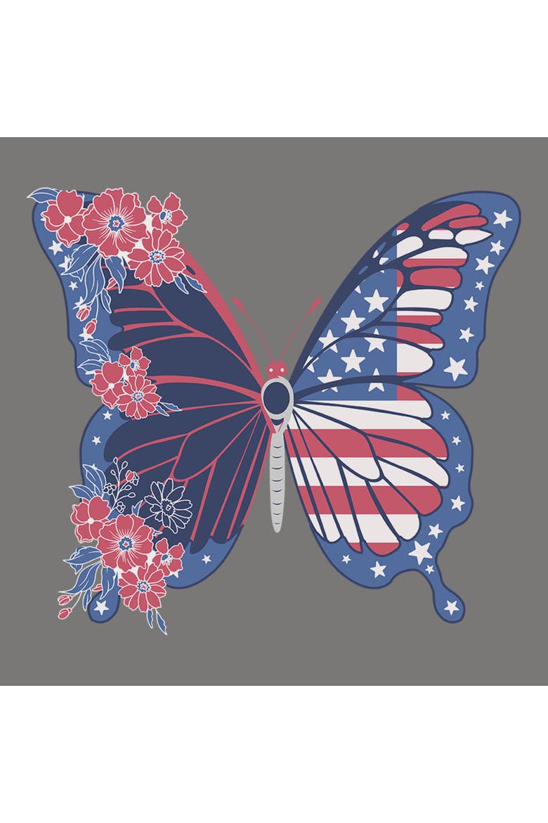 Junior's Flag Floral Butterfly Short Sleeve Baby T-Shirt, Alternate, color, Charcoal