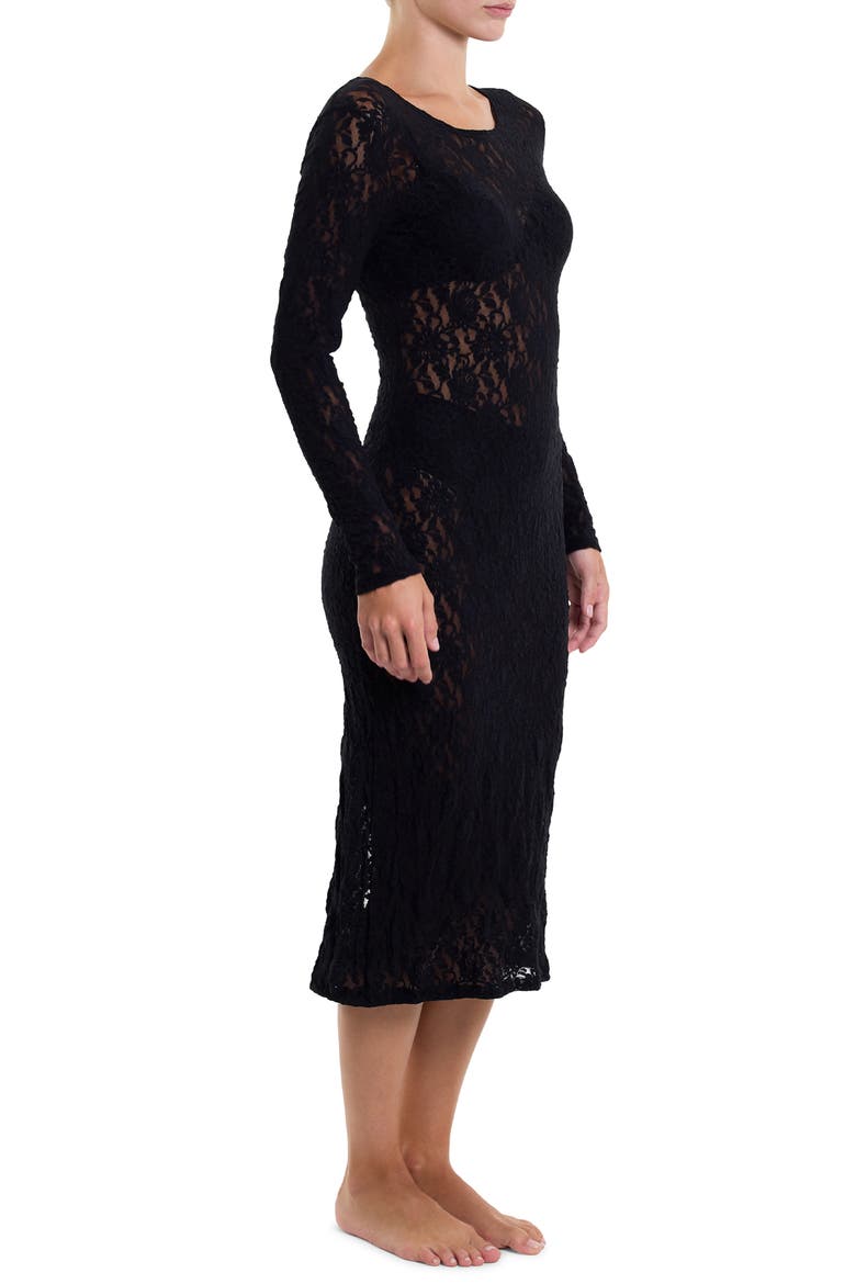 Signature Long Sleeve Sheer Lace Midi Dress, Alternate, color, BLACK