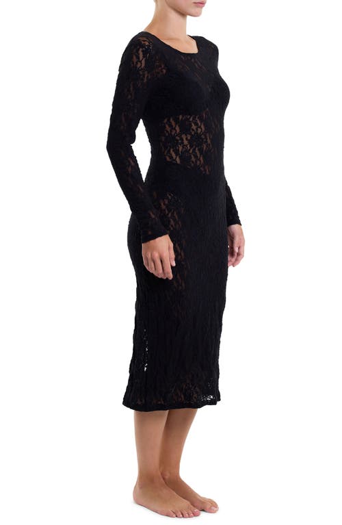 Hanky Panky Signature Long Sleeve Sheer Lace Midi Dress In Black