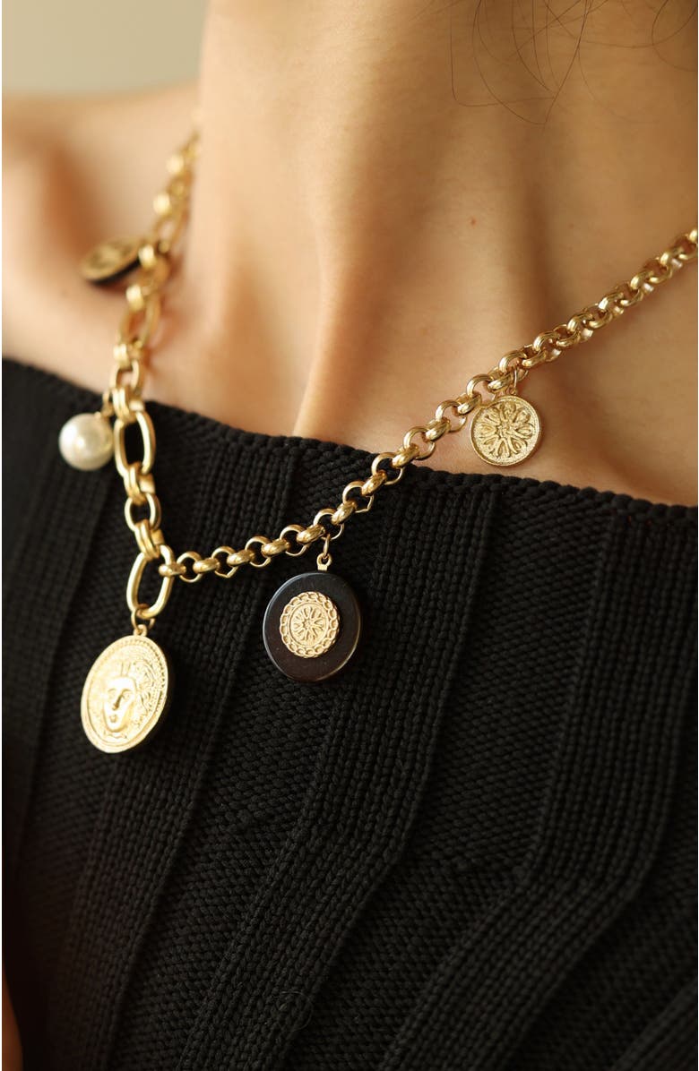 RC RETRO CHIC Retro Coin Necklace, Alternate, color, Gold & Red