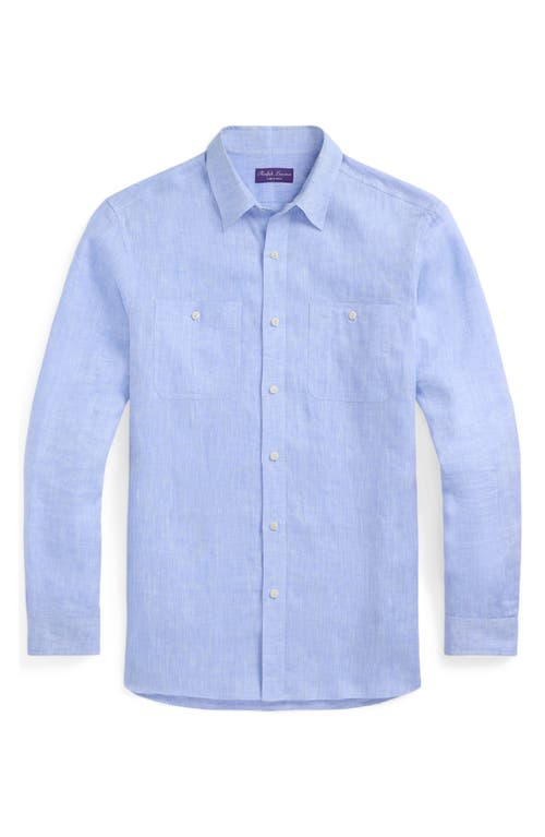 Ralph Lauren Purple Label Linen Chambray Button-up Shirt In Light Blue