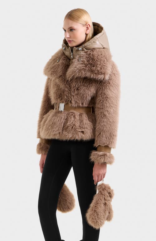 Rudsak Chloe Faux Fur Jacket With Puffer Hood In Brown