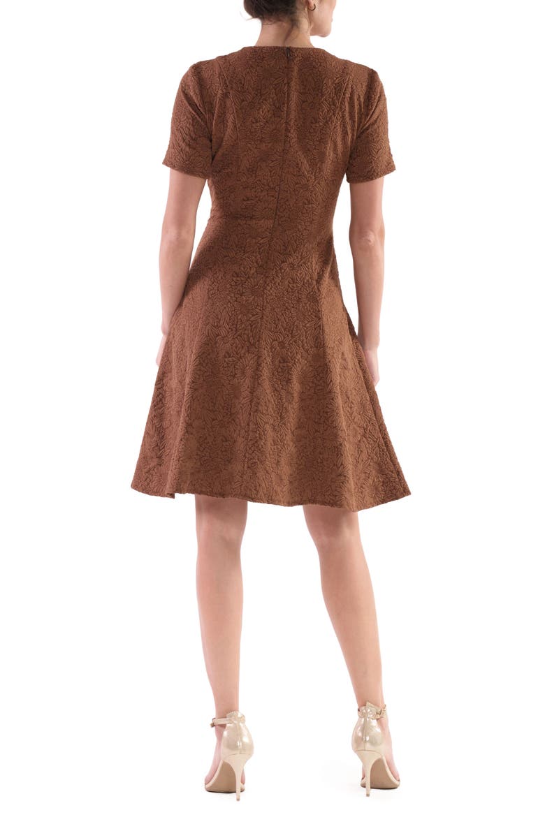 Floral Jacquard Fit & Flare Dress, Alternate, color, COCOA