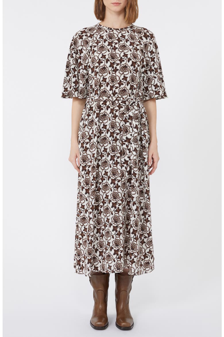 Varese Floral Print Silk Dress, Main, color, BROWN