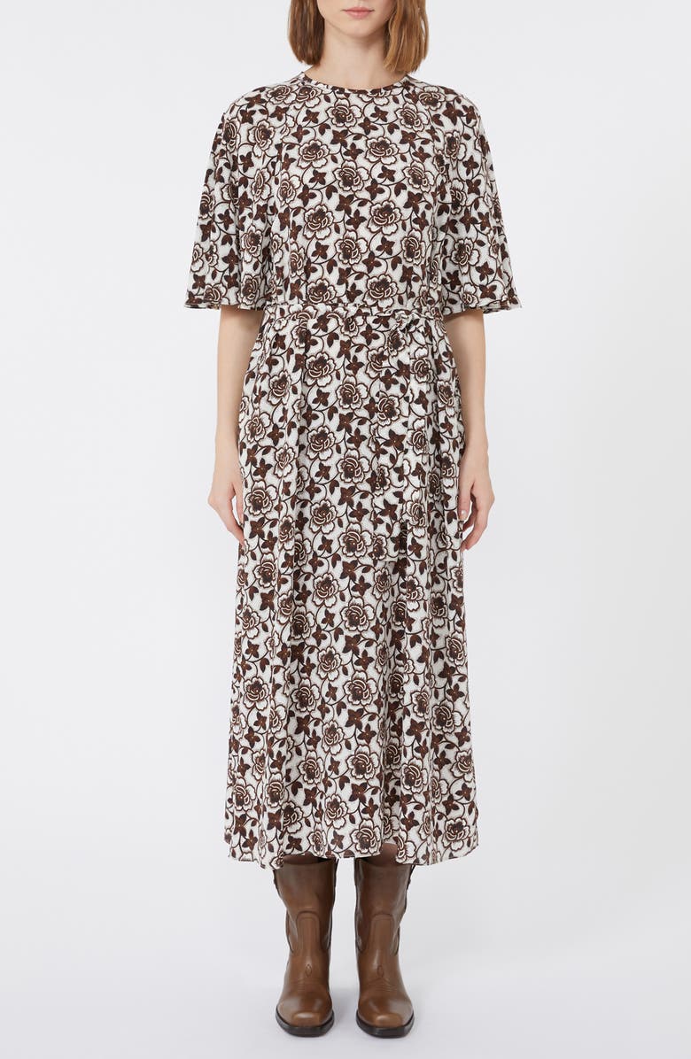 Weekend Max Mara Varese Floral Print Silk Dress, Main, color, Brown