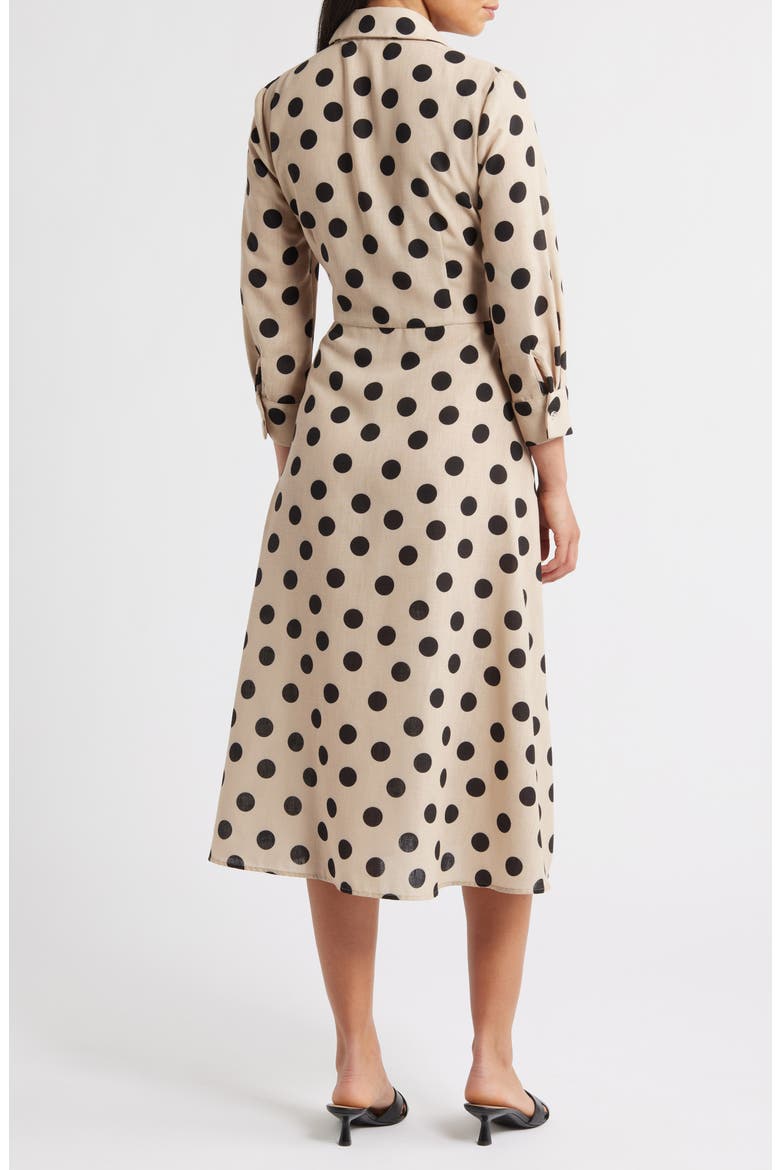 Long Sleeve Button-Up Midi Dress, Alternate, color, LIGHT TAN/ BLACK