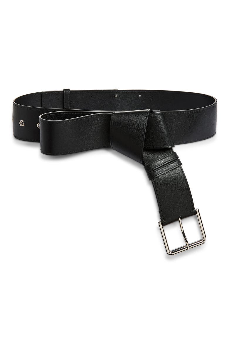 Windsor Knot Leather Belt with Buckle, Main, color, BLACK