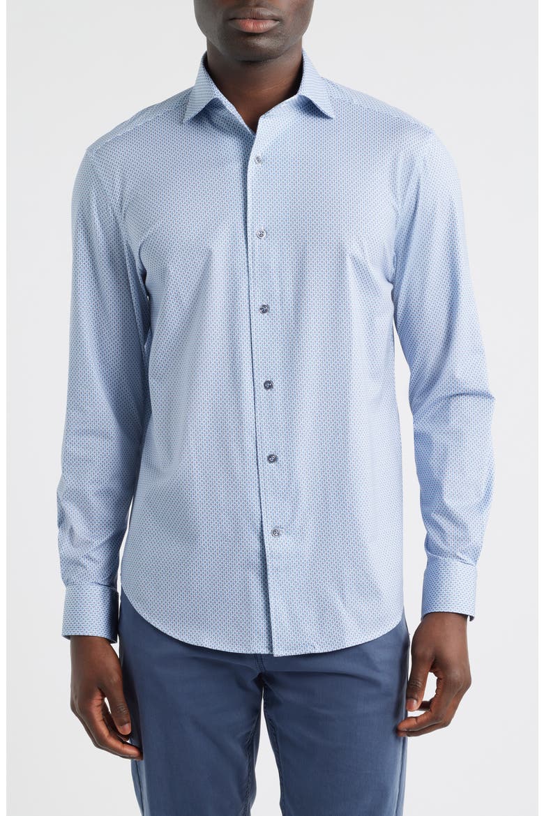 Devon OoohCotton® Geo Print Button-Up Shirt, Main, color, COBALT