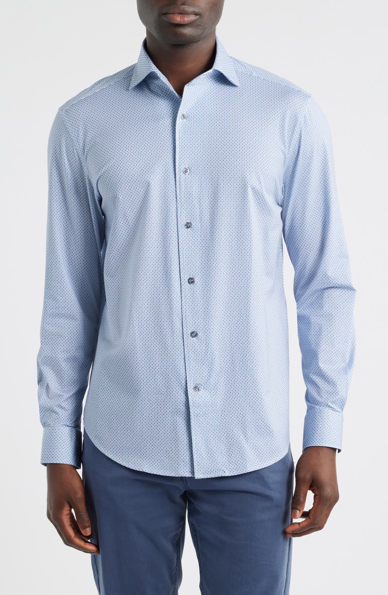 Bugatchi Devon OoohCotton<sup>®</sup> Geo Print Button-Up Shirt, Main, color, Cobalt