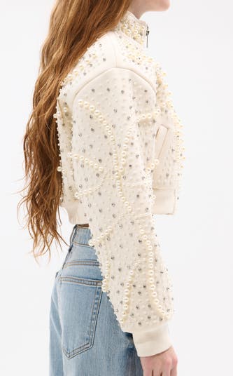 Pearlized Embellished Bomber Jacket