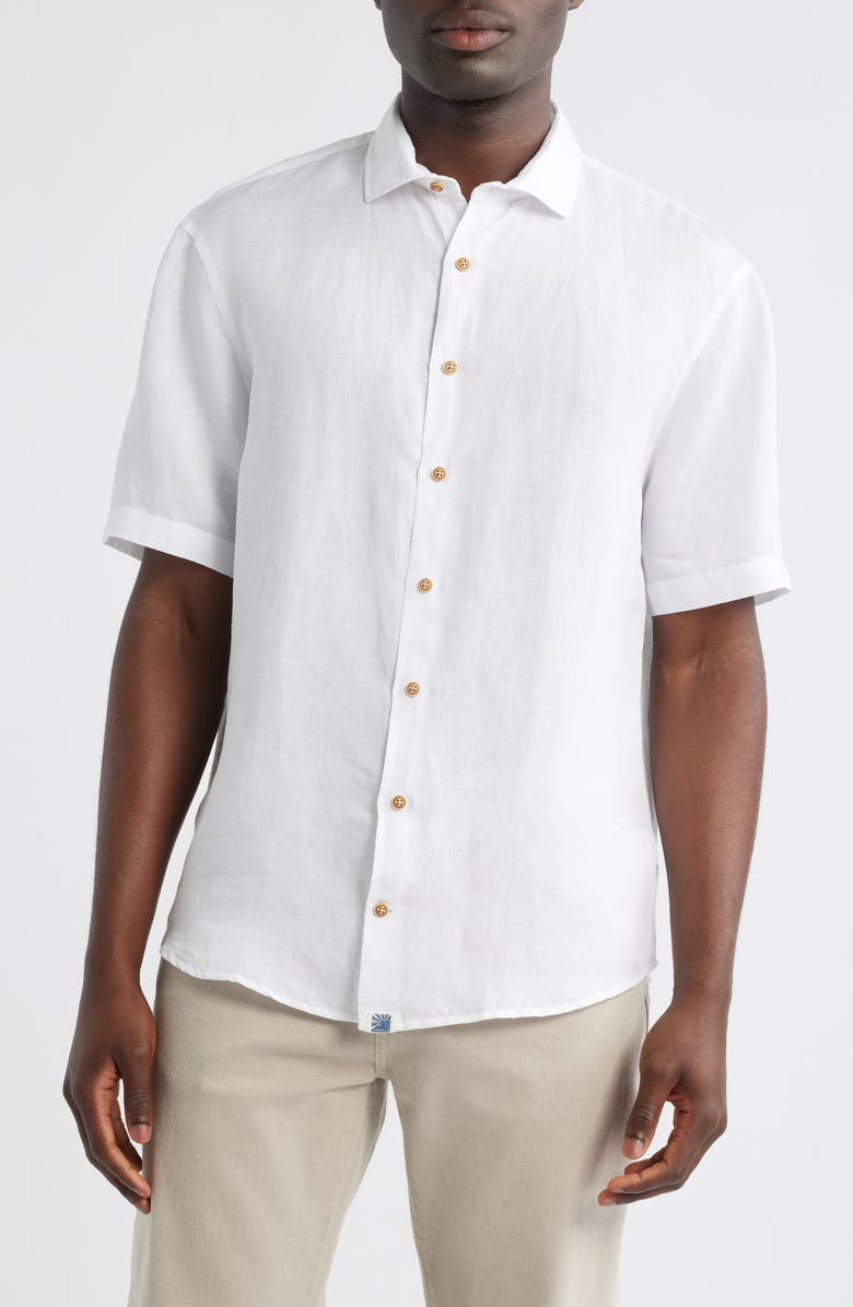 johnnie-O Gianna Hangin' Out Short Sleeve Linen & Lyocell Button-Up Shirt, Main, color, White