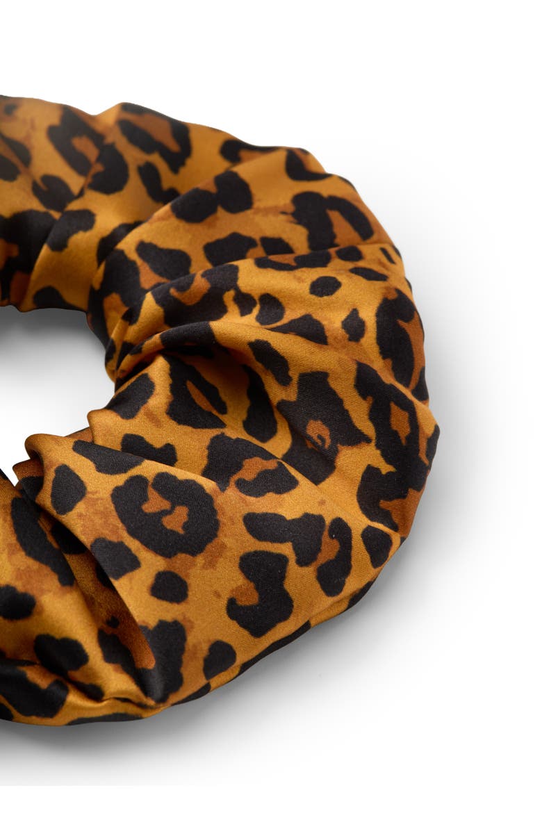 Leopard Silk Scunchie, Alternate, color, Brown