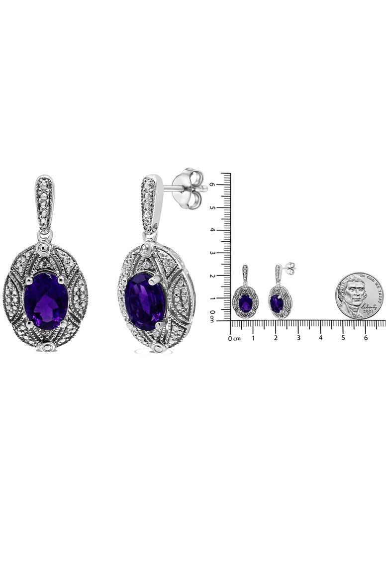 Silver Diamond Accent and 8x6mm Purple Oval Amethyst Stud Earrings, Alternate, color, White