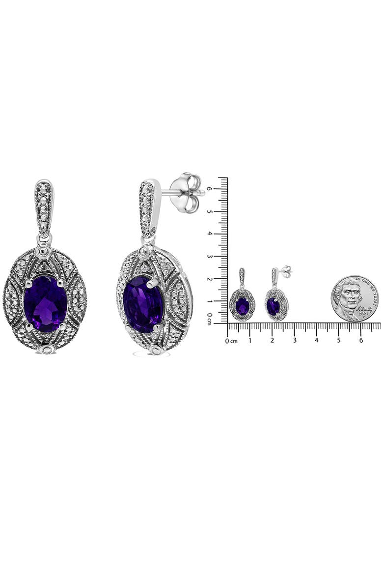 Haus of Brilliance Silver Diamond Accent and 8x6mm Purple Oval Amethyst Stud Earrings, Alternate, color, White