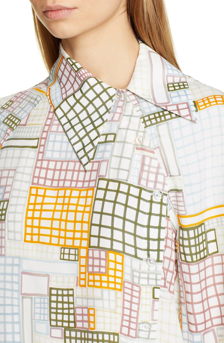 Rosetta Getty Grid Print Asymmetrical Blouse, Alternate, color,