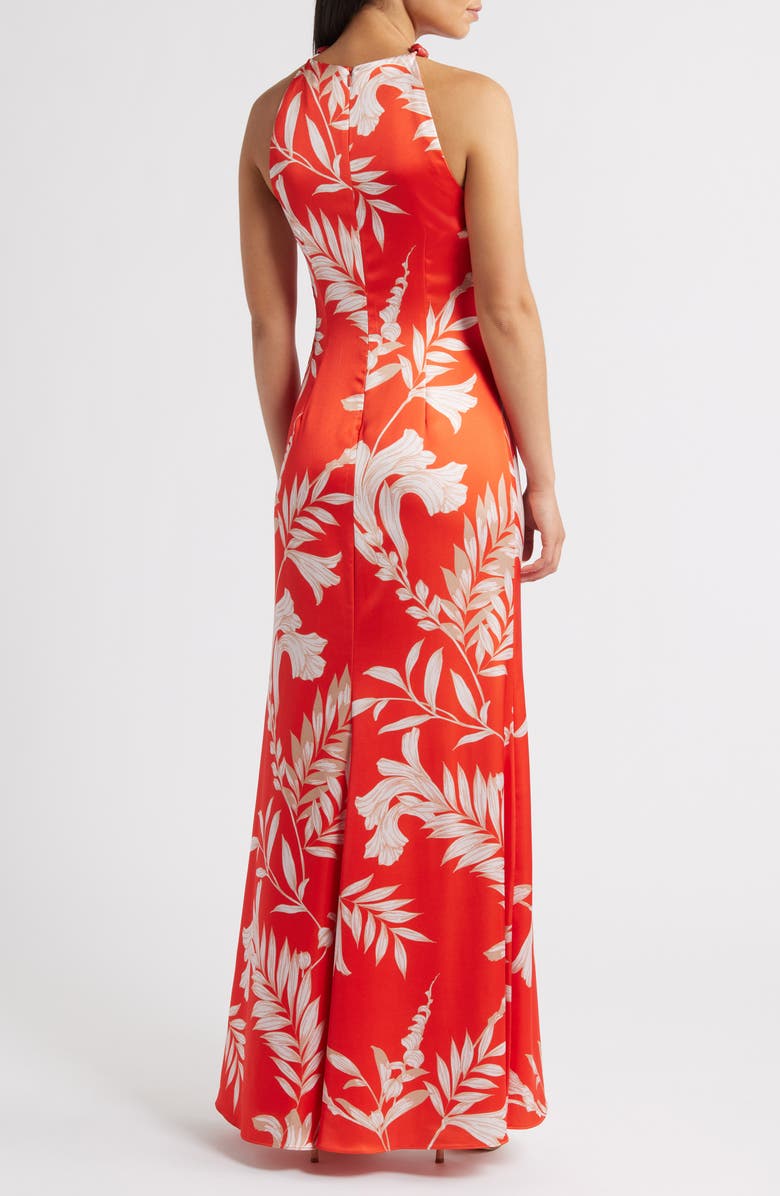 Vince Camuto Beaded Halter Neck Satin Gown, Alternate, color, Red