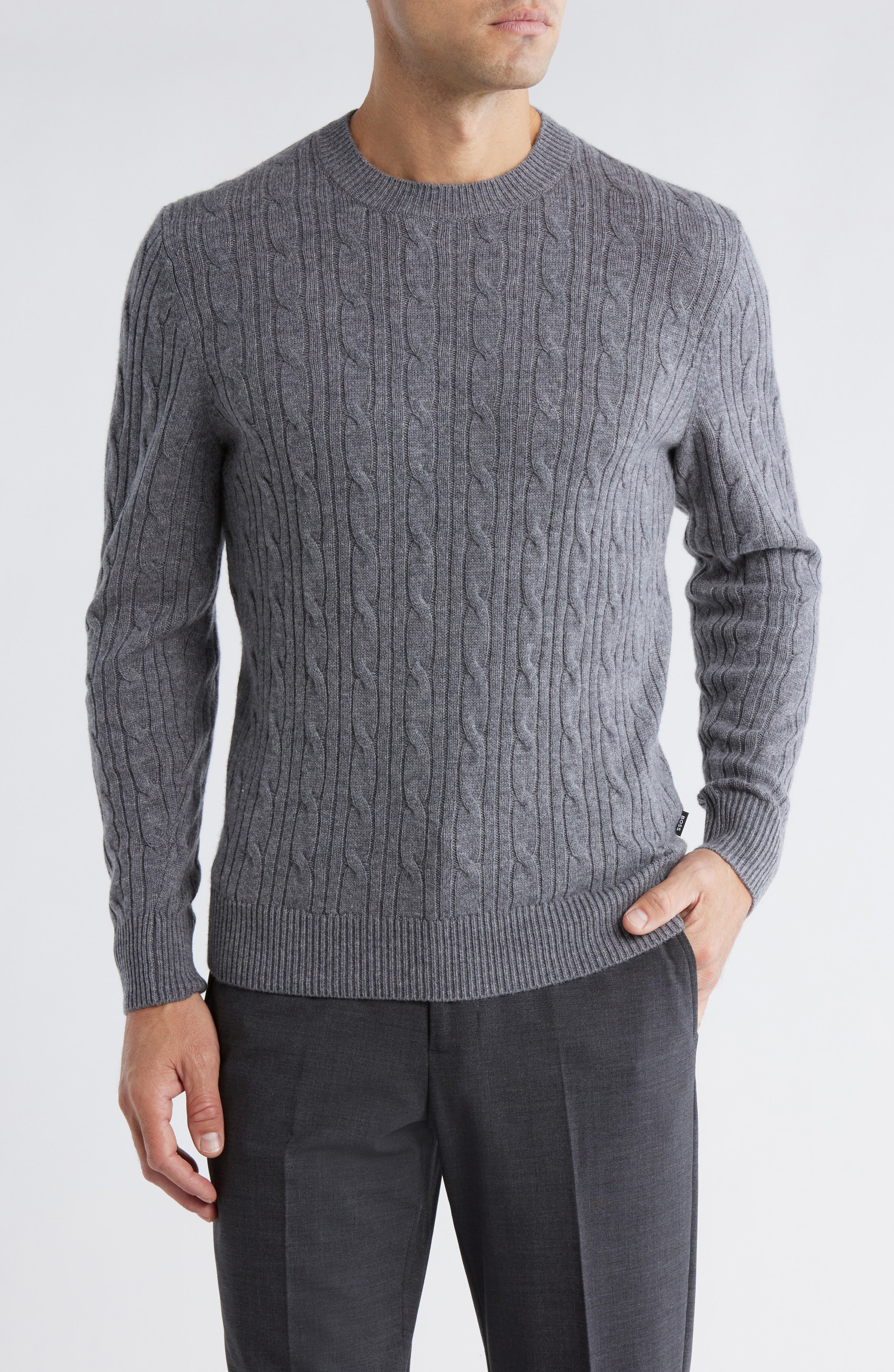 BOSS Hetico Cable Stitch Virgin Wool & Cashmere Sweater