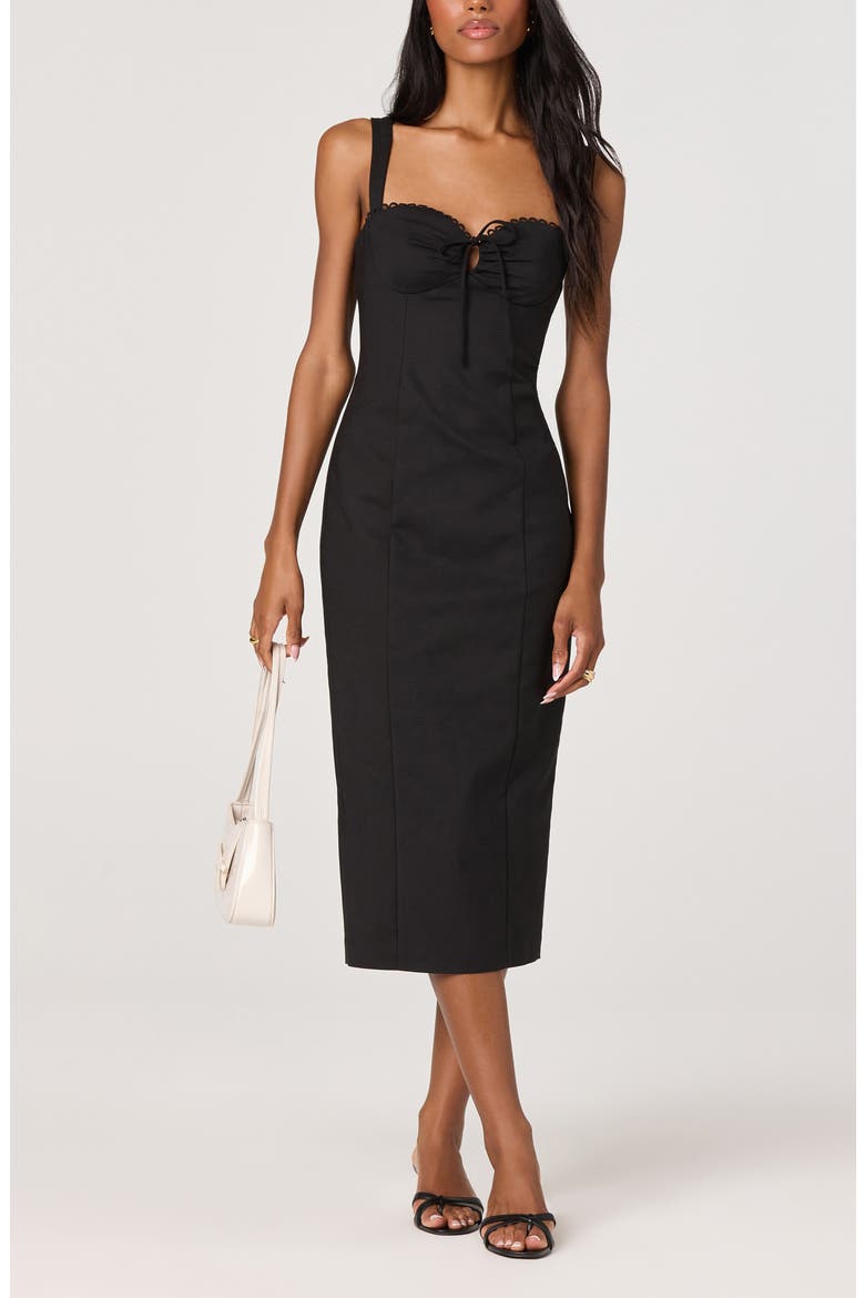 Raziela Scalloped Trim Pencil Dress, Main, color, BLACK