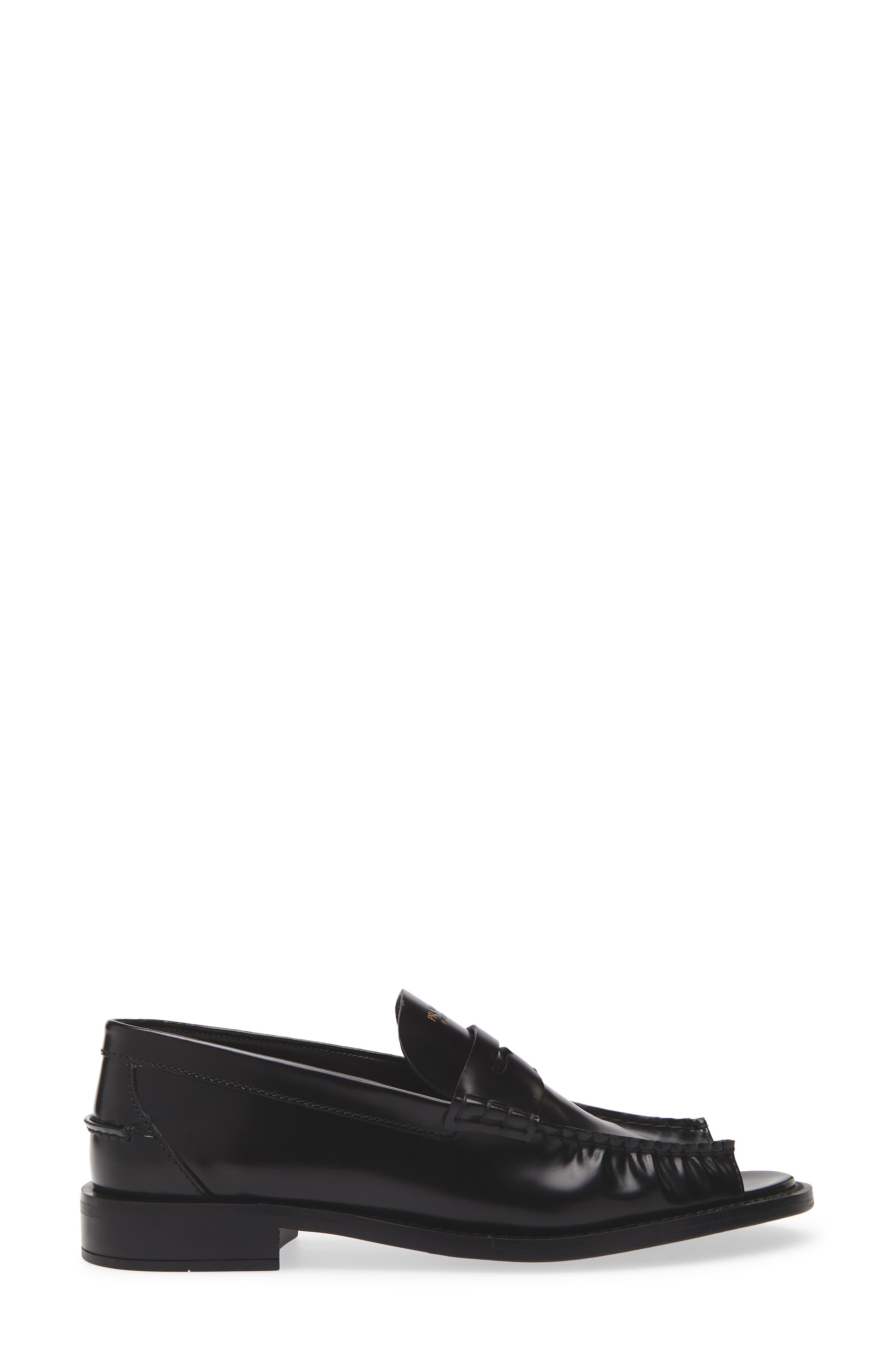 Prada Peep Toe Loafer, Alternate, color, Nero