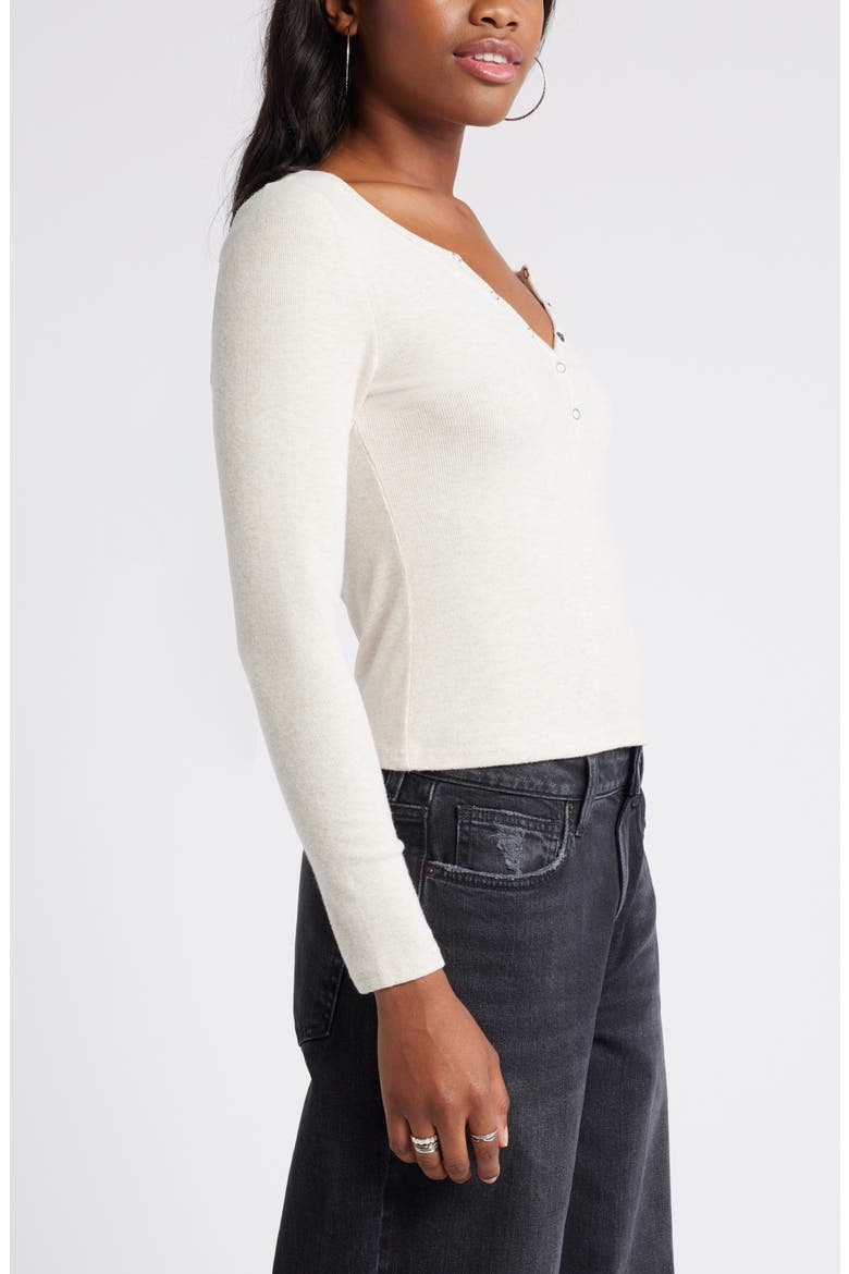 Women's Long Sleeve Rib Henley, Alternate, color, BEIGE OATMEAL LIGHT HEATHER