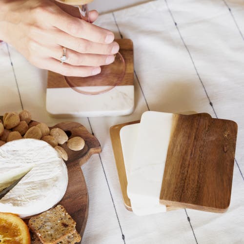 Twine Marble & Acacia Coasters Set Of 4 In White