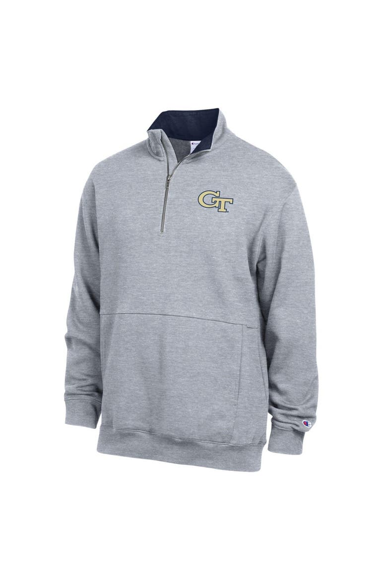 Men's Champion  Heather Gray Georgia Tech Yellow Jackets Fleece Quarter-Zip Pullover, Main, color, Heather Gray
